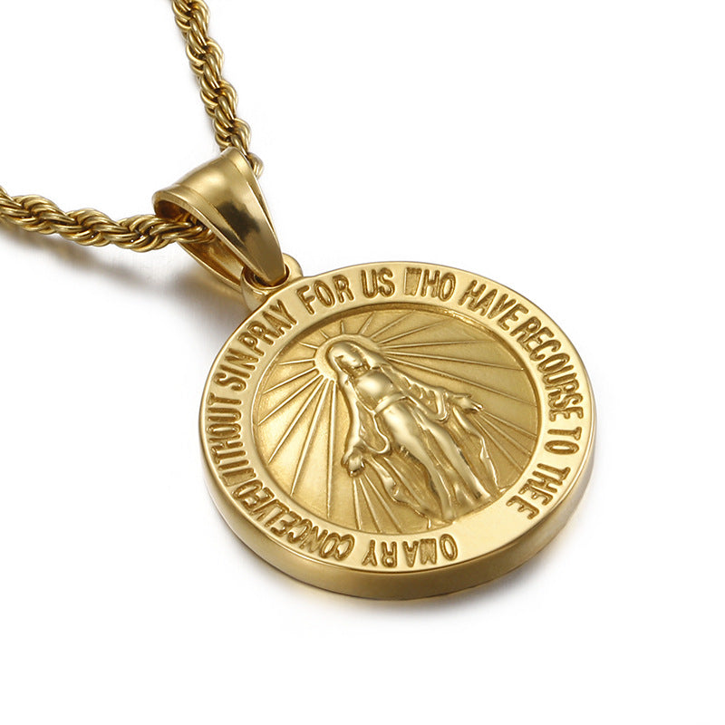 Vintage Commemorative Coin Alphabet Virgin Mary Virgencita Necklace