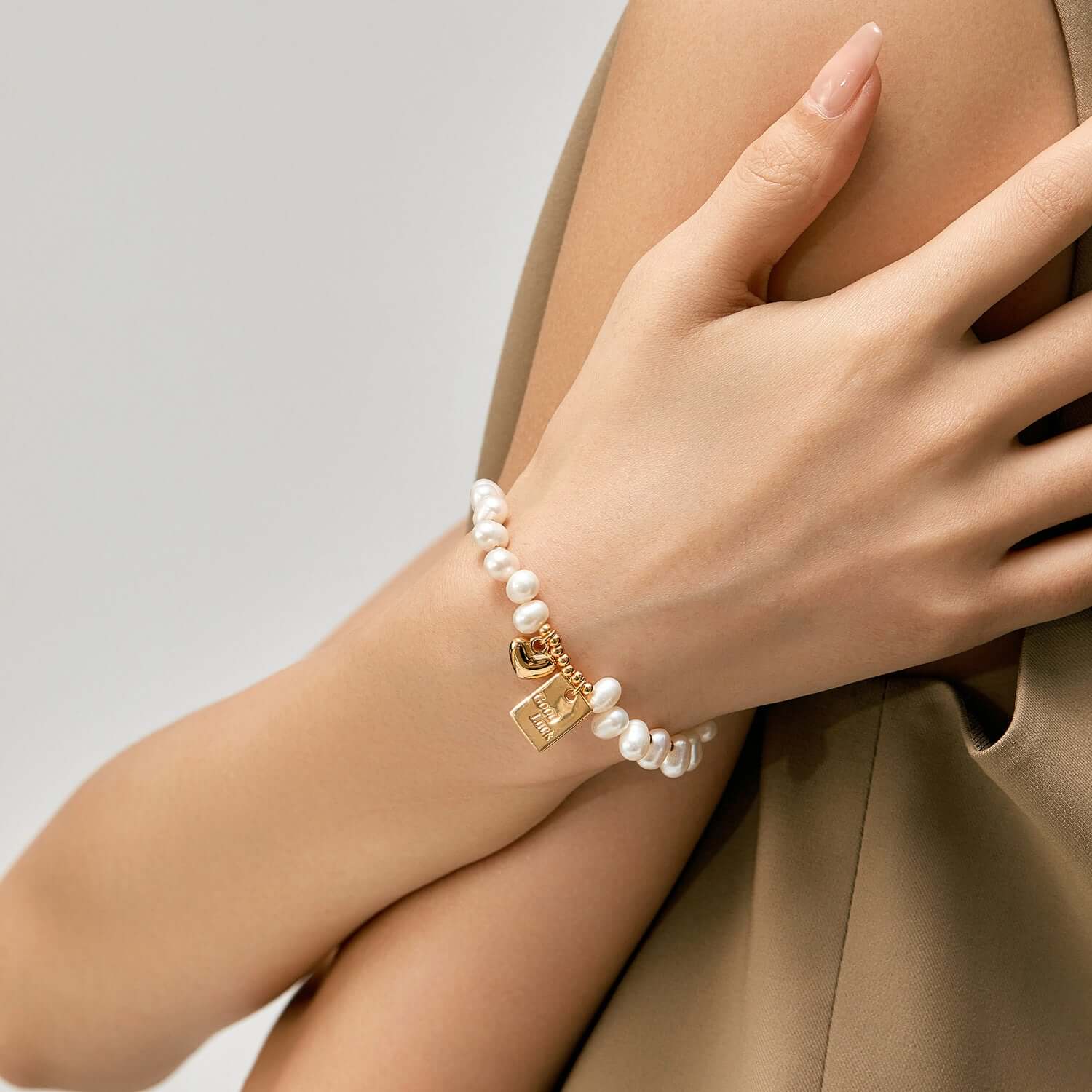 Signature Bracelet/ Virgin Mary Bracelet/ Genuine Freshwater Pearl Double Chain Bracelet/ 14 GF/ offers Everyday/ Elegant Gift for Her.