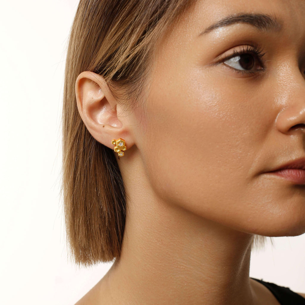 Honeycomb with Hanging Honey Earrings Life with MaK’s Honeycomb Bee Kind Jewelry Collection