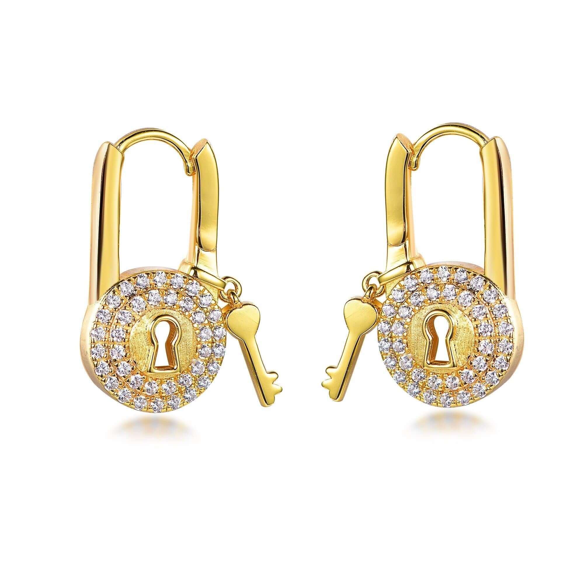 Sterling Silver And 18ct Gold Plated Lock And Key Earrings