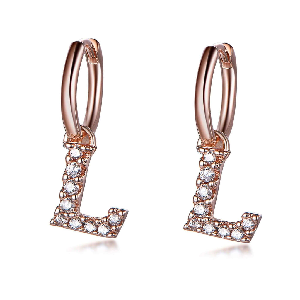 Rose Gold Initial Dangle Hoop Earrings with Charm Personalized Letters, I