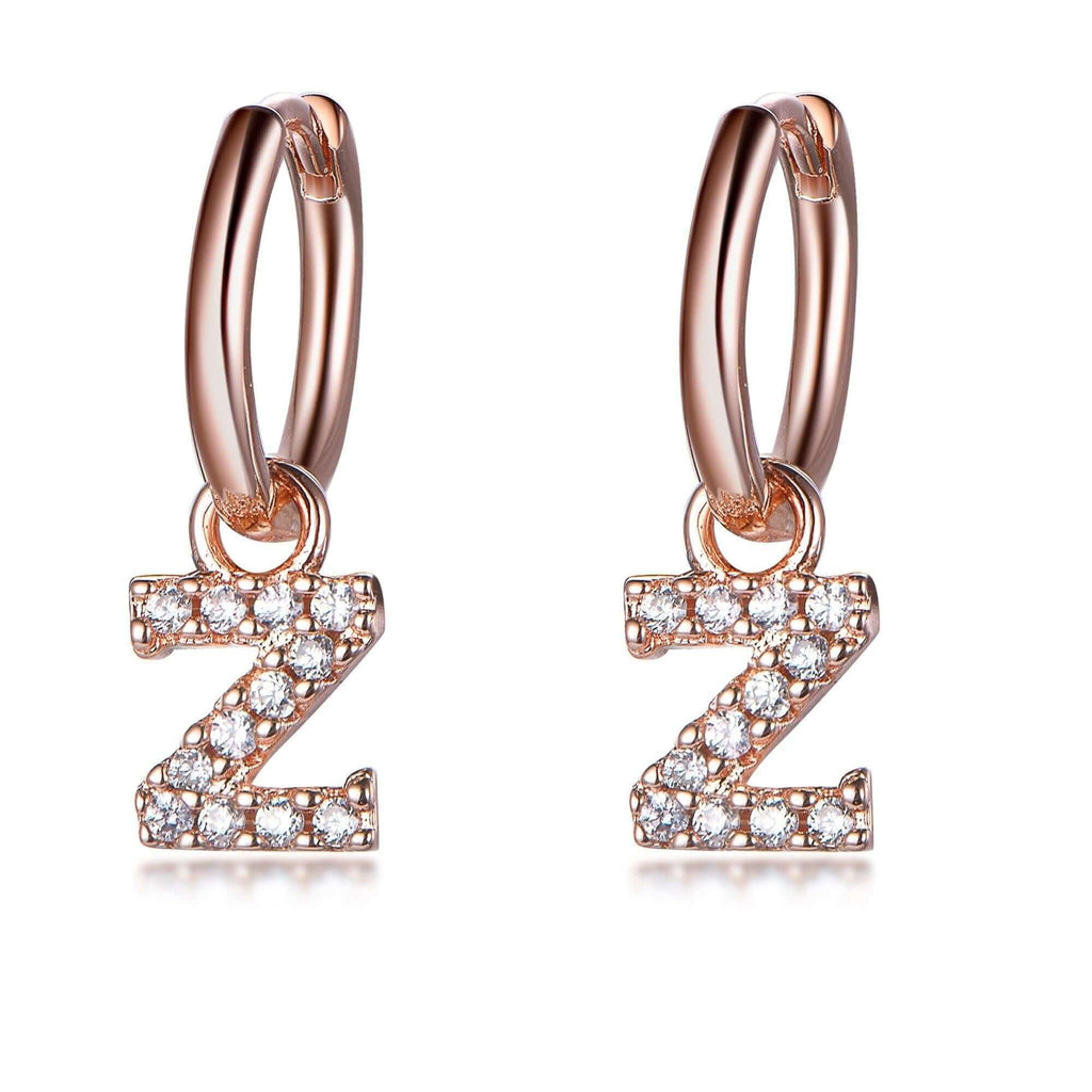 Rose Gold Initial Dangle Hoop Earrings with Charm Personalized Letters, I